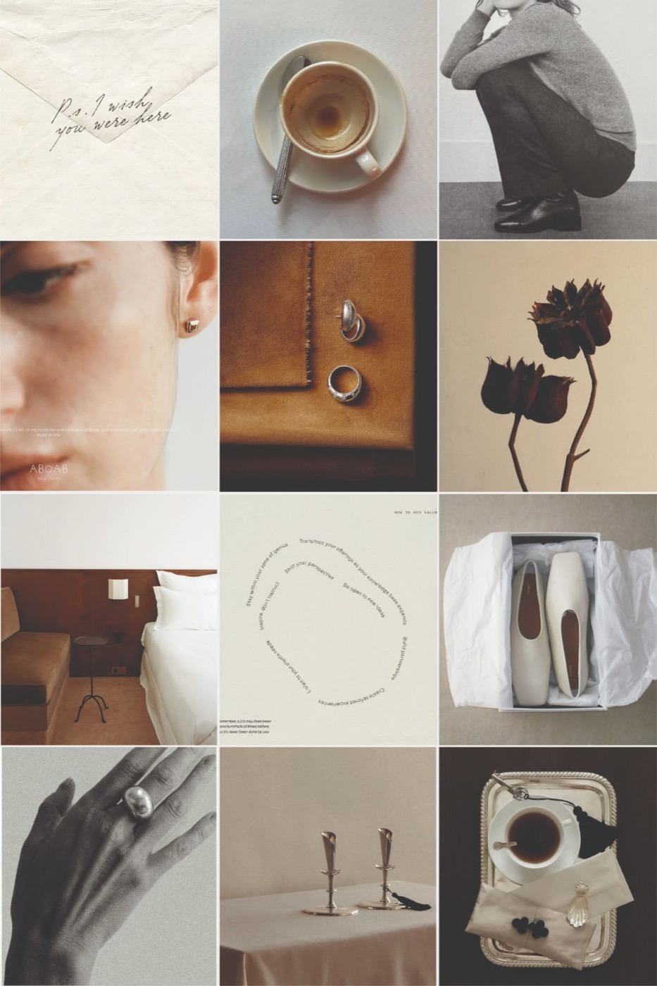 Moodboard en tonos crema y marrón